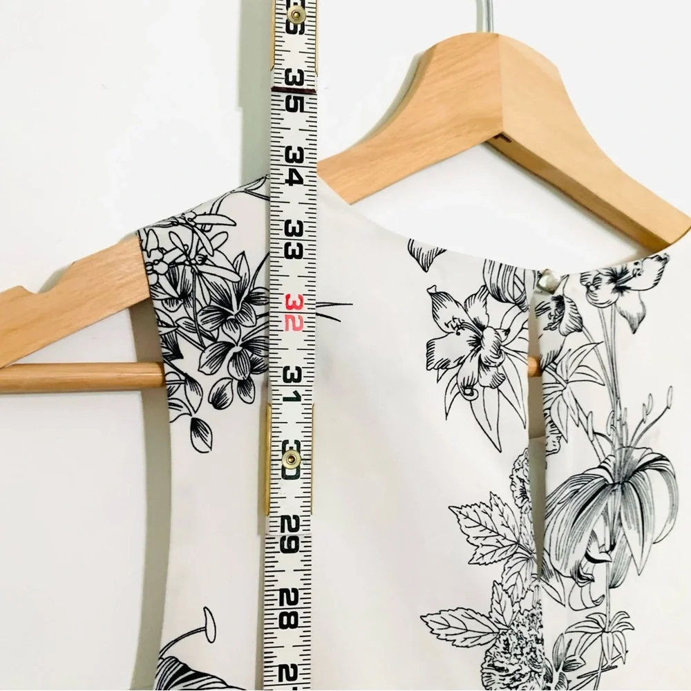 Banana Republic Floral Print Pintuck Shift Dress Size 2 Black White Summer Dress